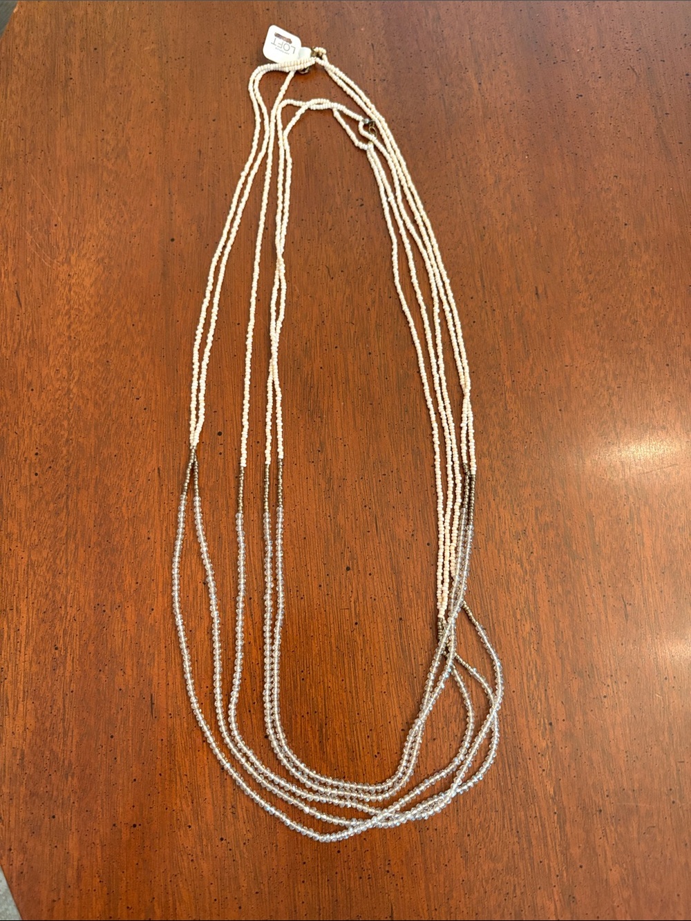 LOFT Multi-Strand Cream and Silver Bead Necklace